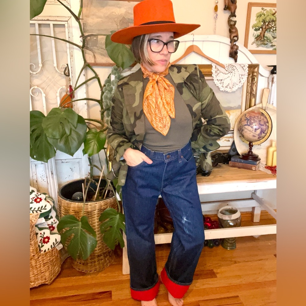 #78 Vintage 1970’s Orange Tab Levi’s Red Flannel Lining Selvedge Dark Wash 517 - Picture 4 of 12